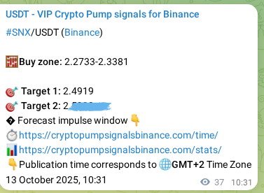 Validate systematic delivery: SNX pump signal accuracy on Binance, 13 October 2025, 11:33 Performance validation: SNX pump signal delivery on Binance, 13 October 2025, 11:33