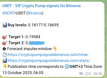 Confirm alpha generation: SCRT trading signal profitability on Binance, 13 October 2025, 12:14 Probability confirmation: SCRT trading signal success on Binance, 13 October 2025, 12:14
