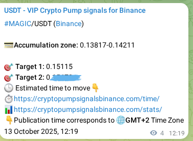 Authenticate strategy results: MAGIC pump signal methodology on Binance, 13 October 2025, 12:27 Execution validation: MAGIC pump signal timing on Binance, 13 October 2025, 12:27