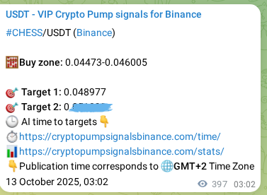 Authenticated proof of CHESS's pump signal on Binance at 13 October 2025, 14:04 Authenticated proof of CHESS's pump signal on Binance at 13 October 2025, 14:04