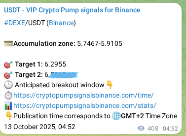 Trading signal proof: DEXE pump from Binance, 13 October 2025, 16:12 Trading signal proof: DEXE pump from Binance, 13 October 2025, 16:12