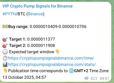 Access the Binance pump signal confirmation for PYTH at 13 October 2025, 16:43 Binance pump signal confirmation for PYTH at 13 October 2025, 16:43