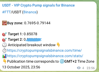 Proof of FTT pump signal on Binance at 14 October 2025, 00:03