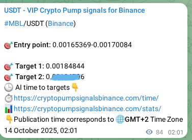 Signal verification: MBL pump on Binance at 14 October 2025, 04:21