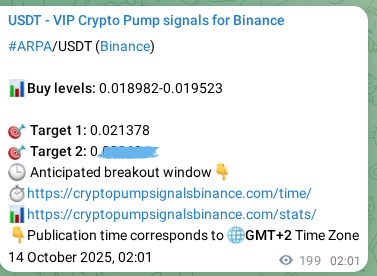 Binance exchange signal proof for ARPA, 14 October 2025, 07:33