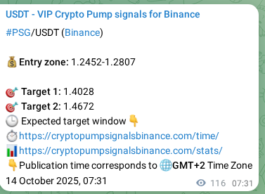 Verification image for PSG pump signal on Binance at 14 October 2025, 10:45
