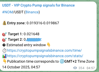 Authenticated NOM pump signal on Binance, 14 October 2025, 14:47