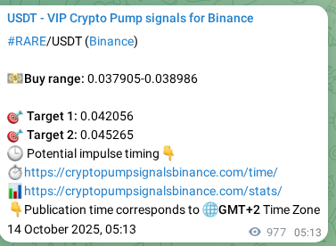 Real-time proof of RARE pump signal on Binance, 15 October 2025, 08:20 Real-time proof of RARE pump signal on Binance, 15 October 2025, 08:20