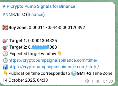 Crypto market signal proof: NMR pump on Binance, 15 October 2025, 09:45