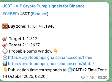 Confirm the trading signal for CYBER pump on Binance at 15 October 2025, 10:31 Trading signal confirmation: CYBER pump on Binance at 15 October 2025, 10:31