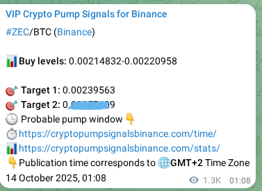 Binance exchange signal proof for ZEC, 15 October 2025, 12:31