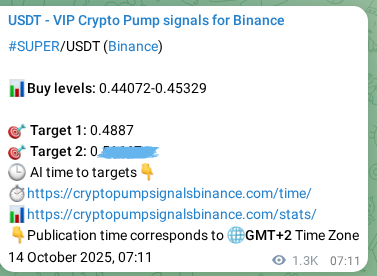 View the trading signal verification for SUPER pump from Binance, 15 October 2025, 18:58 Trading signal verification: SUPER pump from Binance, 15 October 2025, 18:58