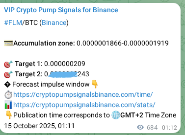 Authenticated FLM pump signal on Binance, 15 October 2025, 20:10