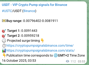 Crypto pump signal proof: Verify USTC on Binance, 16 October 2025, 06:58 Crypto pump signal proof: USTC on Binance, 16 October 2025, 06:58