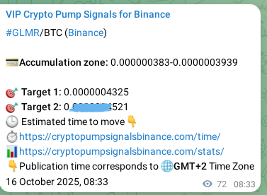 Crypto market signal proof: GLMR pump on Binance, 16 October 2025, 10:32