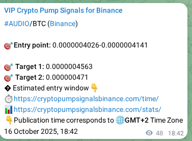 AUDIO pump signal confirmation from Binance, timestamp: 16 October 2025, 20:01