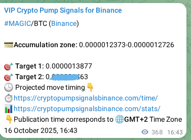 View the proof of MAGIC pump signal on Binance at 17 October 2025, 02:54 Proof of MAGIC pump signal on Binance at 17 October 2025, 02:54