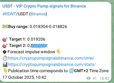 Binance trading signal proof for RDNT pump, 17 October 2025, 11:26 Binance trading signal proof for RDNT pump, 17 October 2025, 11:26