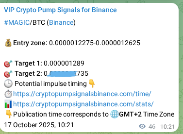Binance trading signal proof for MAGIC pump, 17 October 2025, 11:38 Binance trading signal proof for MAGIC pump, 17 October 2025, 11:38