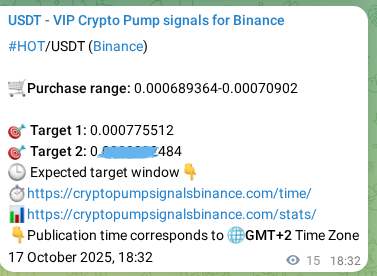 Crypto trading signal proof: HOT pump on Binance, 17 October 2025, 18:55 Crypto trading signal proof: HOT pump on Binance, 17 October 2025, 18:55