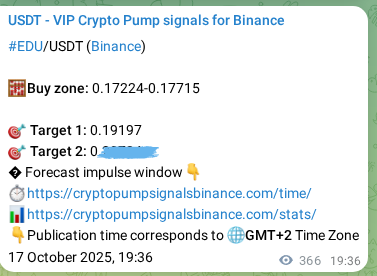 Crypto pump signal proof: Verify EDU on Binance, 18 October 2025, 05:47 Crypto pump signal proof: EDU on Binance, 18 October 2025, 05:47