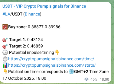 Binance trading signal proof for LA pump, 18 October 2025, 06:54 Binance trading signal proof for LA pump, 18 October 2025, 06:54