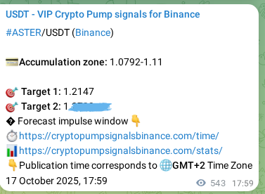 Trading signal proof: ASTER pump from Binance, 18 October 2025, 09:04 Trading signal proof: ASTER pump from Binance, 18 October 2025, 09:04
