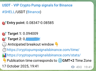 Binance pump signal data for SHELL at 18 October 2025, 09:14 Binance pump signal data for SHELL at 18 October 2025, 09:14