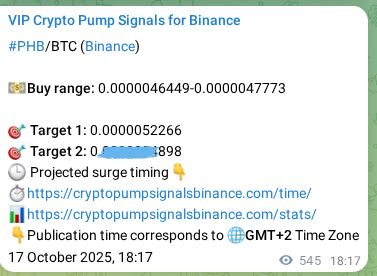 Binance pump signal proof for PHB on 18 October 2025, 09:26