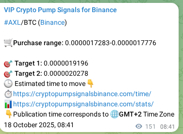 Binance trading signal proof for AXL pump, 18 October 2025, 12:53