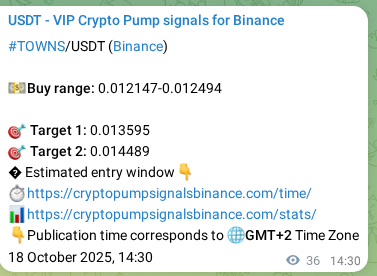 View the market signal proof for TOWNS pump from Binance, 18 October 2025, 15:31 Market signal proof: TOWNS pump from Binance, 18 October 2025, 15:31