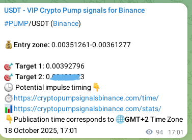 View the signal proof for PUMP pump on Binance at 18 October 2025, 19:38 Signal proof for PUMP pump on Binance at 18 October 2025, 19:38