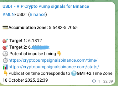 See the authenticated proof of MLN's pump signal on Binance, 18 October 2025, 22:40 Authenticated proof of MLN's pump signal on Binance, 18 October 2025, 22:40