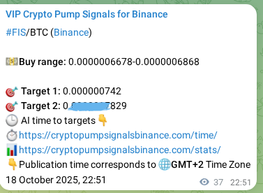 Signal verification: FIS pump on Binance at 18 October 2025, 23:52