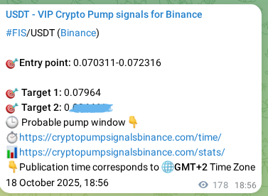 View the trading signal verification for FIS pump from Binance, 18 October 2025, 23:53 Trading signal verification: FIS pump from Binance, 18 October 2025, 23:53