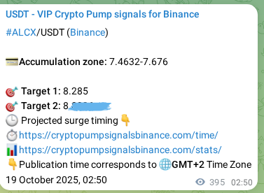 Binance exchange signal proof for ALCX, 19 October 2025, 13:48