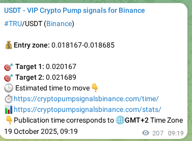 Verification image for TRU pump signal on Binance at 19 October 2025, 15:04
