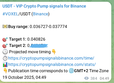 Binance signal verification for VOXEL pump, 19 October 2025, 15:29