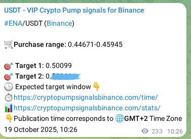 Binance pump signal verification for ENA at 19 October 2025, 16:48