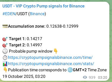 Trading signal proof: EDEN pump from Binance, 20 October 2025, 05:25