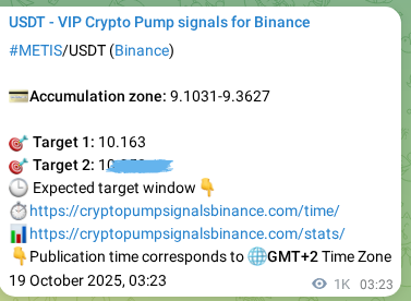 Binance exchange signal proof for METIS, 20 October 2025, 08:20