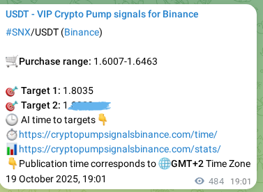 Market signal verification: SNX on Binance at 20 October 2025, 08:27