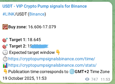 LINK pump signal confirmation from Binance, timestamp: 20 October 2025, 08:35