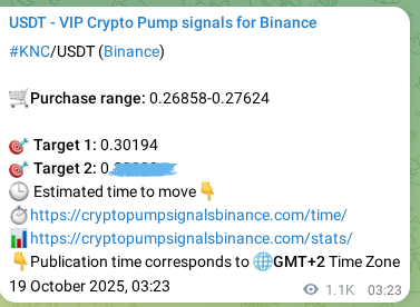 Trading signal confirmation: KNC pump on Binance at 20 October 2025, 09:22