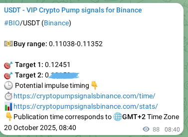 Live proof of BIO pump signal on Binance, 20 October 2025, 11:06