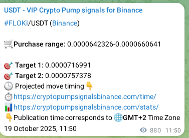 Crypto pump signal confirmation: FLOKI on Binance, 20 October 2025, 12:16
