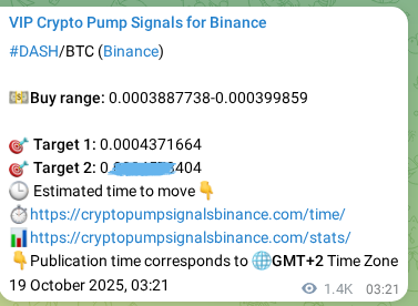Crypto trading signal proof: DASH pump on Binance, 20 October 2025, 17:09 Crypto trading signal proof: DASH pump on Binance, 20 October 2025, 17:09