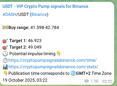 Performance validation: DASH pump signal delivery on Binance, 20 October 2025, 20:24