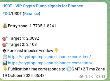 Authenticated proof of 0G's pump signal on Binance at 21 October 2025, 02:09