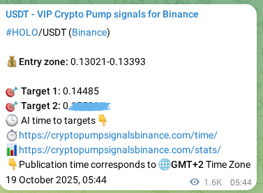 Crypto pump signal proof: HOLO on Binance, 21 October 2025, 02:26